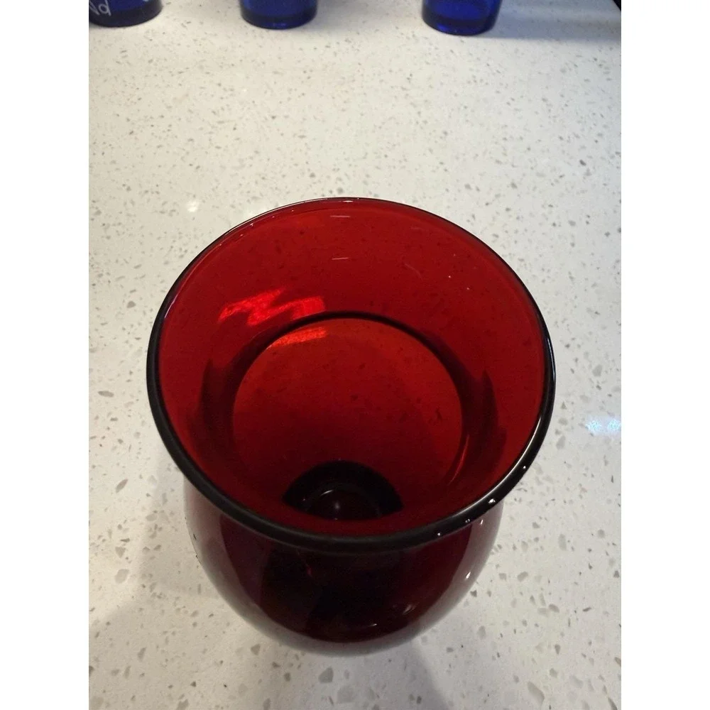 Anchor Hocking Royal Ruby Red Flower Vase Mid Century Modern Depression Glass